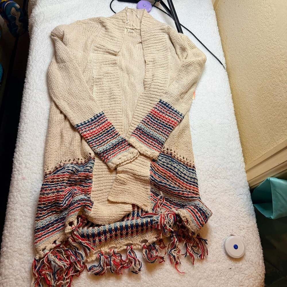 Roxy Near Future Knit Fringe Cardigan Size S Ivory